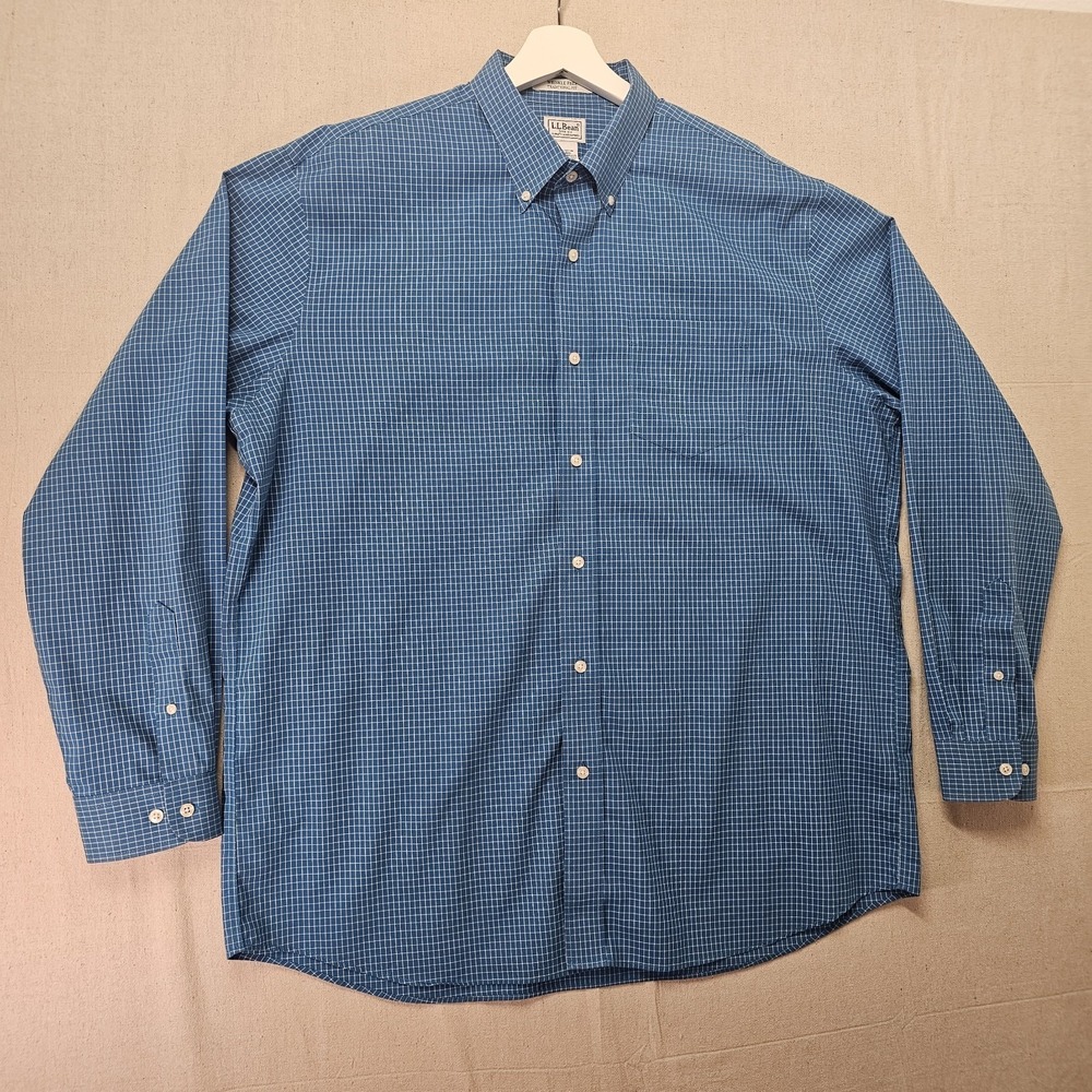 LL Bean Shirt Mens Blue XL Wrinkle Resistant Oxford Check Traditional Fit 285275 - Picture 2 of 9